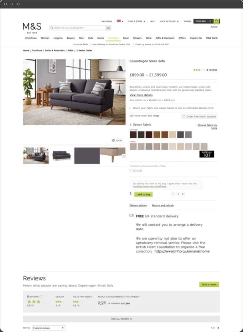 The old M&S furniture product page